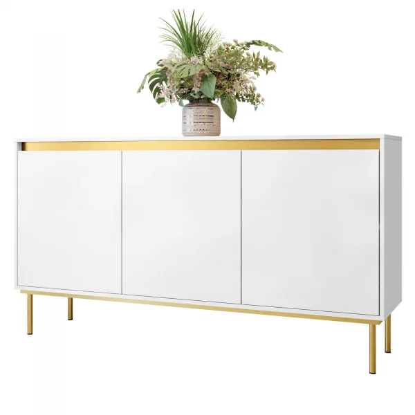 Madia moderna 160x86cm 3 ante bianco oro Praga