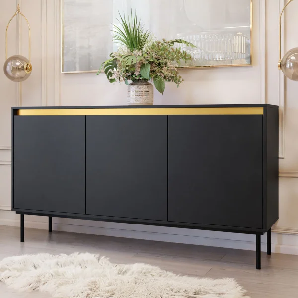 Madia moderna 160x86cm 3 ante nero oro Praga