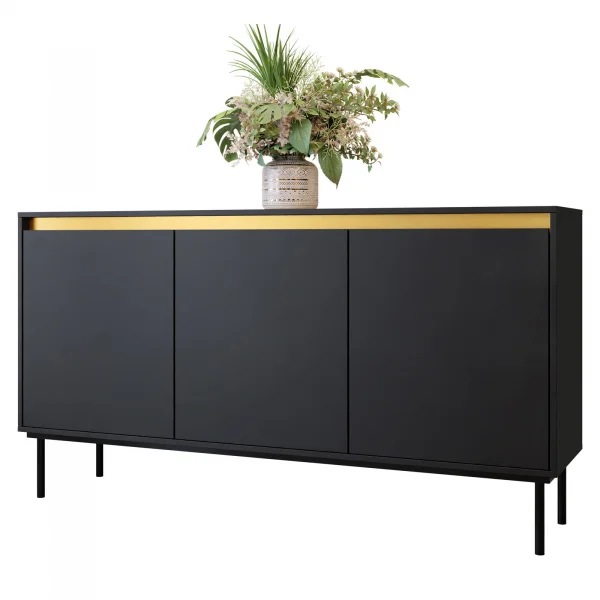 Madia moderna 160x86cm 3 ante nero oro Praga