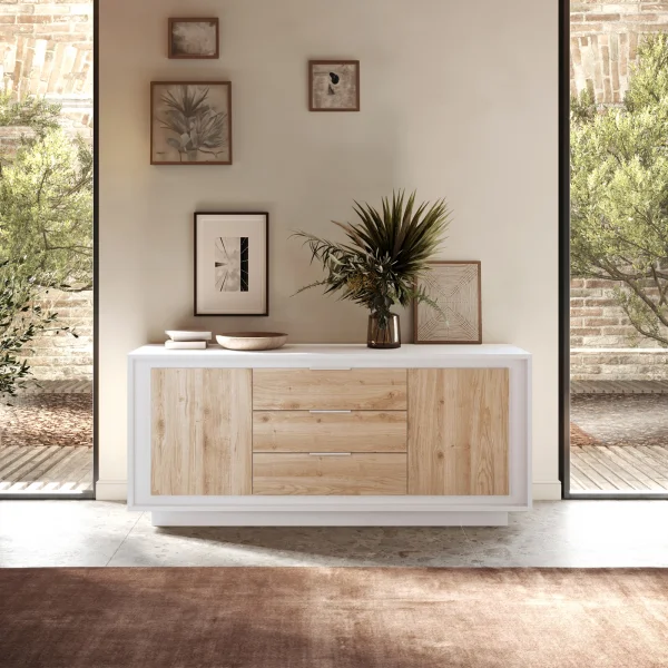 Madia 2 ante 3 cassetti legno rovere e terracotta Otto 135x78 cm Madia 2 ante 3 cassetti legno rovere e terracotta Otto 135x78 cm