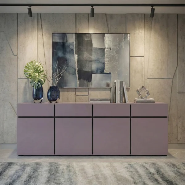 VENTE-UNIQUE - Credenza 4 Ante In Legno D'acacia E Metallo Naturale E VENTE-UNIQUE - Credenza 4 Ante In Legno D'acacia E Metallo Naturale E