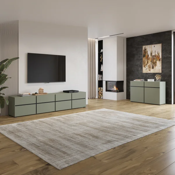 Madia moderna 225x78cm 4 ante 4 cassetti verde nero Lolla