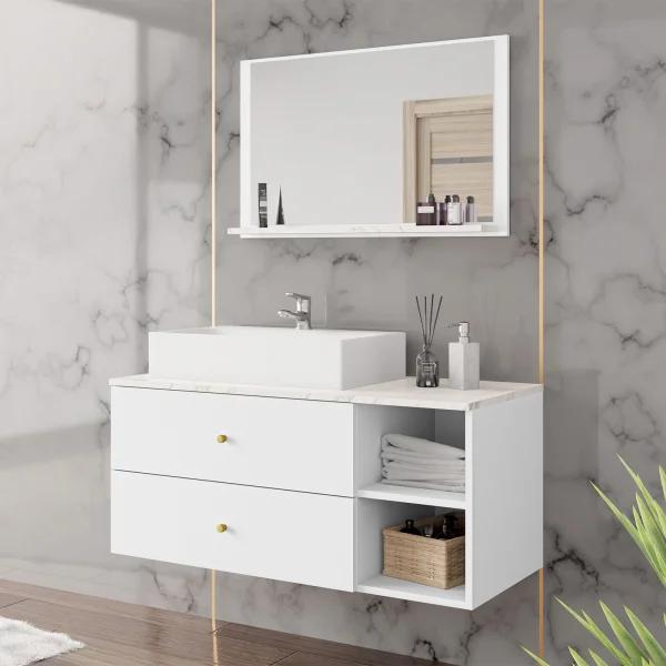 Mobile bagno 100x150cm sospeso con specchio 2 cassetti bianco Krom