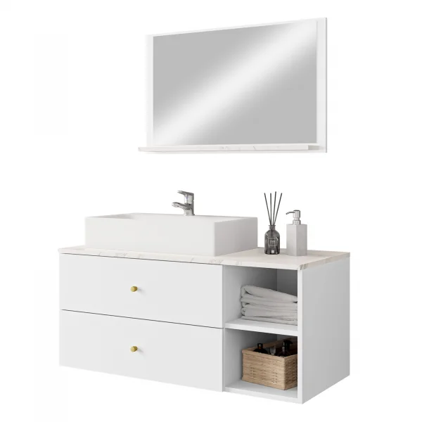 Mobile bagno 100x150cm sospeso con specchio 2 cassetti bianco Krom