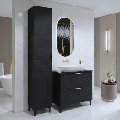 Mobile bagno 125x198cm a terra con colonna nero frontali decorati Konny