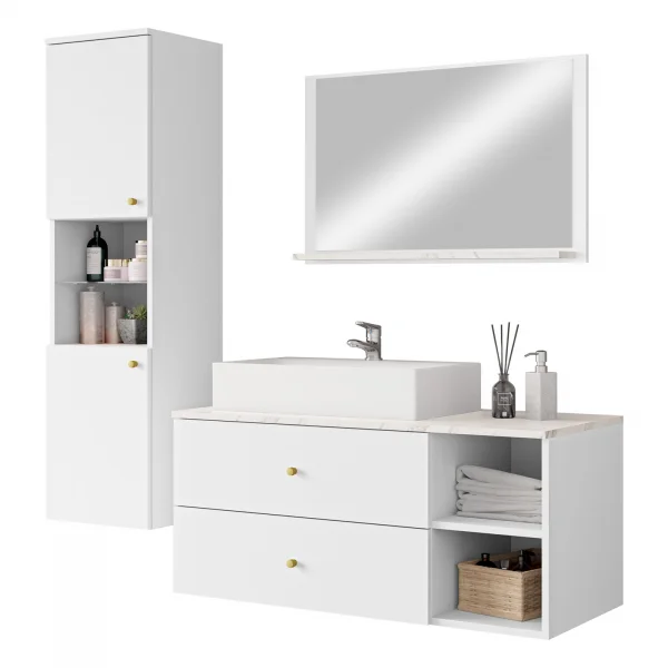 Mobile bagno 150x150cm sospeso con specchio colonna bianco Krom