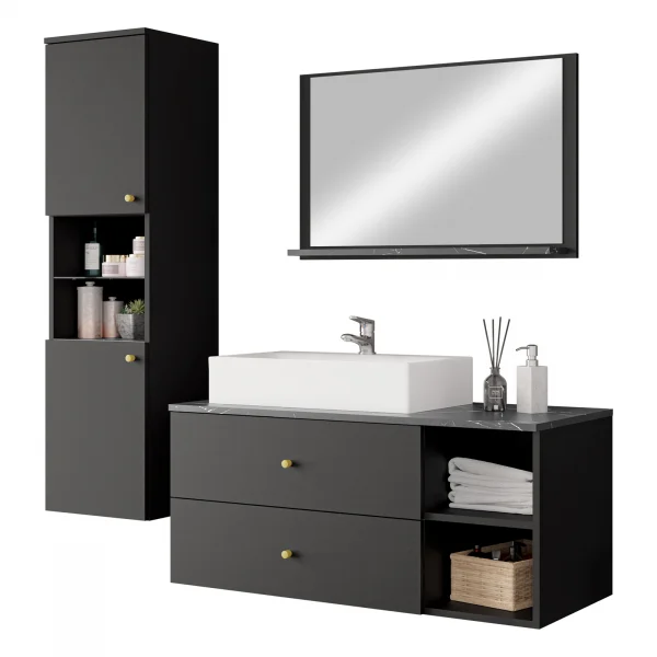 Mobile bagno 150x150cm sospeso con specchio colonna nero Krom