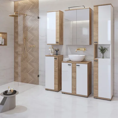 Mobile bagno 150x195cm a terra bianco lucido rovere Crystal