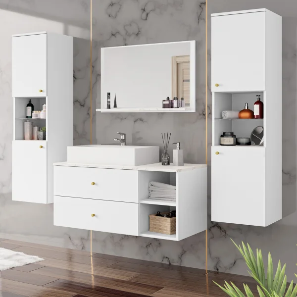 Mobile bagno 200x150cm sospeso con specchio 2 colonne bianco Krom