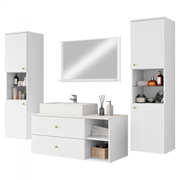 Mobile bagno 200x150cm sospeso con specchio 2 colonne bianco Krom