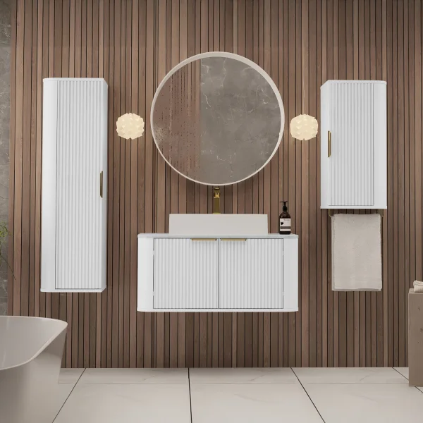 Mobile bagno 200x150cm sospeso 2 colonne cannettato bianco Lusso