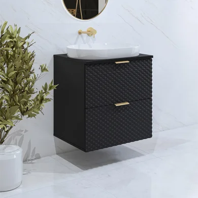 Mobile bagno 61x63cm sospeso 2 cassetti nero frontali decorati Konny