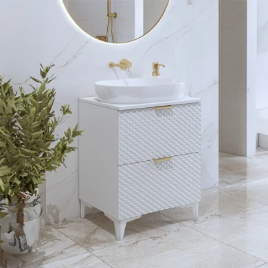 Mobile bagno 61x75cm a terra 2 cassetti bianco frontali decorati Konny