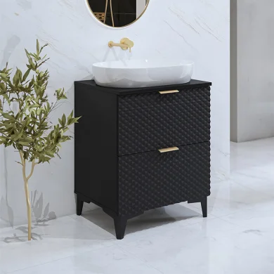 Mobile bagno 61x75cm a terra 2 cassetti nero frontali decorati Konny