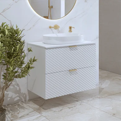 Mobile bagno 81x63cm sospeso 2 cassetti bianco frontali decorati Konny