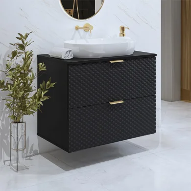 Mobile bagno 81x63cm sospeso 2 cassetti nero frontali decorati Konny