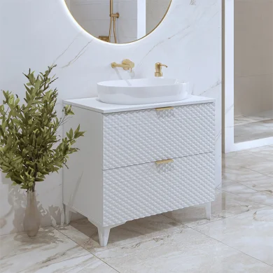 Mobile bagno 81x75cm a terra 2 cassetti bianco frontali decorati Konny