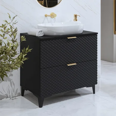 Mobile bagno 81x75cm a terra 2 cassetti nero frontali decorati Konny