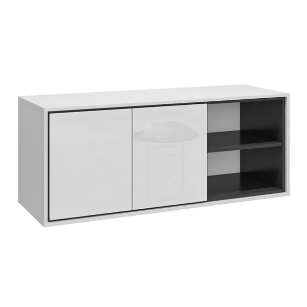 Mobile bagno sospeso 120x51cm 2 ante e 2 vani a giorno bianco lucido nero Linda