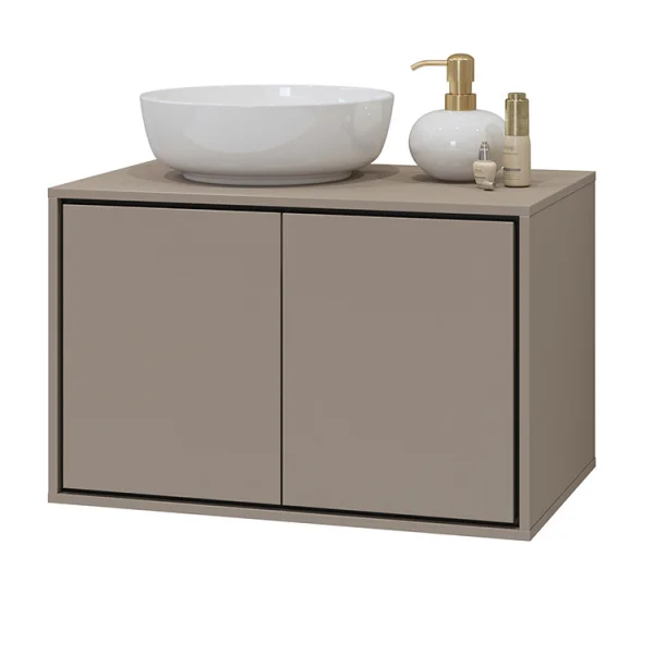 Mobile bagno sospeso 125x172cm tortora nero con colonna e specchio Linda