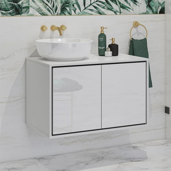 Mobile bagno sospeso 78x51cm 2 ante bianco lucido nero Linda