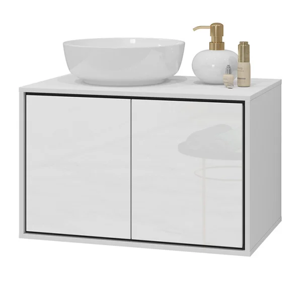 Mobile bagno sospeso 78x51cm 2 ante bianco lucido nero Linda