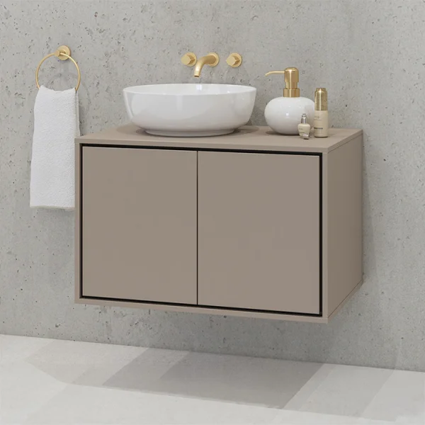 Mobile bagno sospeso 78x51cm 2 ante tortora nero Linda