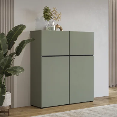 Credenza alta moderna 120x140cm 4 ante verde nero Lolla