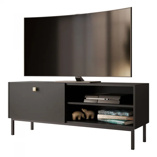 Mobile porta TV 120x48cm 1 anta 2 vani nero opaco Giuggiola