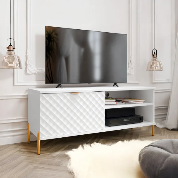 Mobile porta TV 120x50cm 1 anta 2 vani con frontali decorati bianco Amsterdam