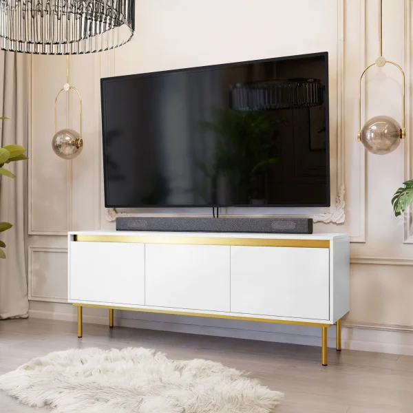 Mobile porta TV 150x60cm 3 ante bianco oro Praga