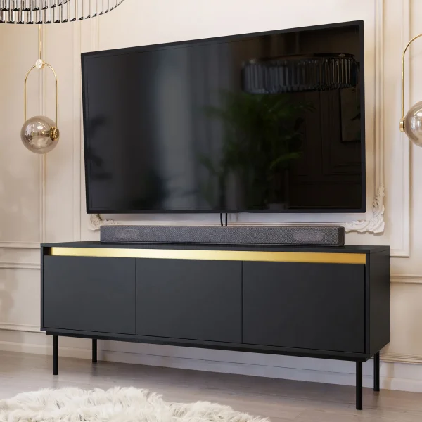 Mobile porta TV 150x60cm 3 ante nero oro Praga