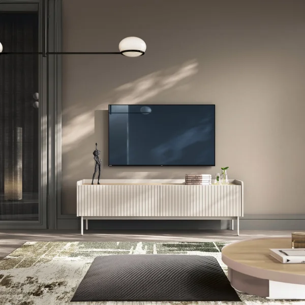 Mobile porta TV 153x50cm 2 ante beige cannettato rovere Fioca