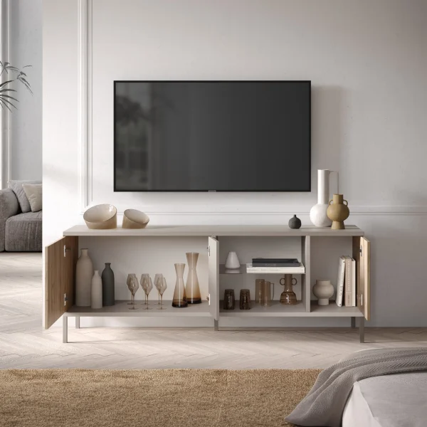 Mobile porta TV 160x59cm 3 ante 2 vani rovere chiaro beige Tony