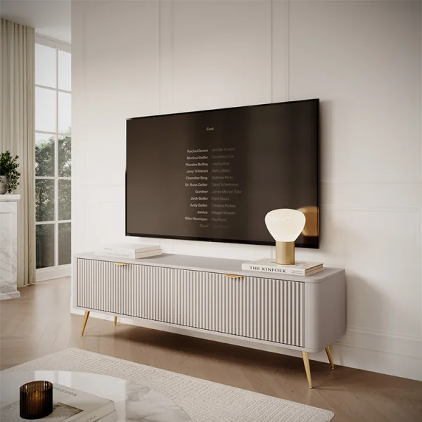 Mobile porta TV 163x51cm 2 ante beige cannettato Ramis