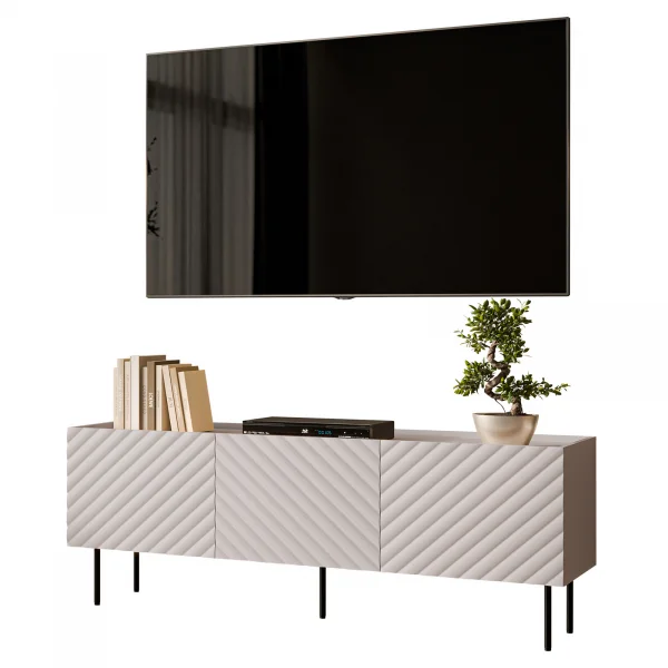 Mobile porta TV 166x59cm 3 ante con frontali decorati beige Daniele