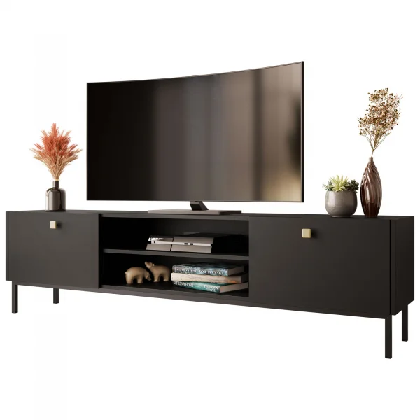 Mobile porta TV 180x48cm 2 ante 2 vani nero opaco Giuggiola