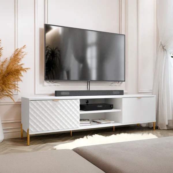 Mobile porta TV 180x50cm 2 ante 2 vani con frontali decorati bianco Amsterdam