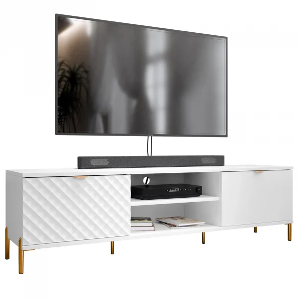 Mobile porta TV 180x50cm 2 ante 2 vani con frontali decorati bianco Amsterdam