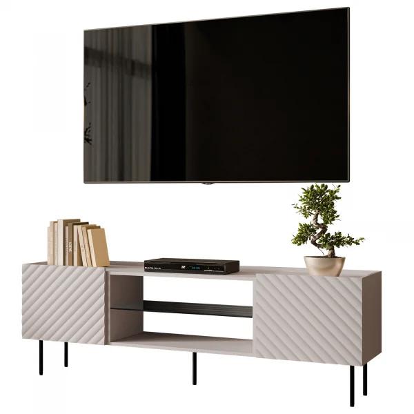 Mobile porta TV 181x59cm 2 ante 2 vani con frontali decorati beige Daniele