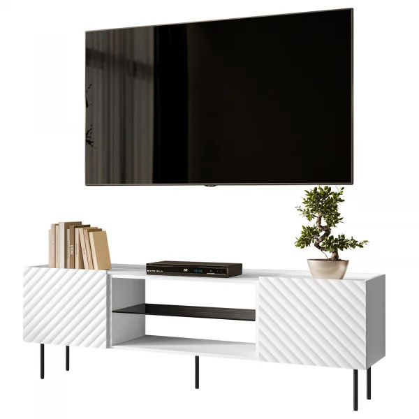 Mobile porta TV 181x59cm 2 ante 2 vani con frontali decorati bianco Daniele