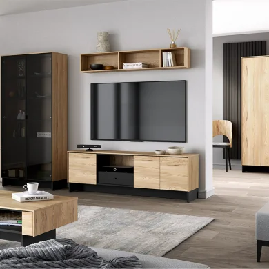 Mobile porta TV 2 ante 1 cassetto 1 vano a giorno 163x54cm rovere nero Alabaster