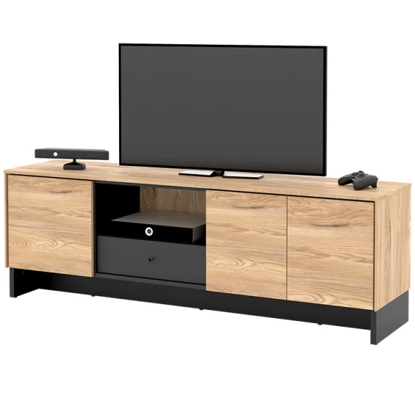 Mobile porta TV 2 ante 1 cassetto 1 vano a giorno 163x54cm rovere nero Alabaster