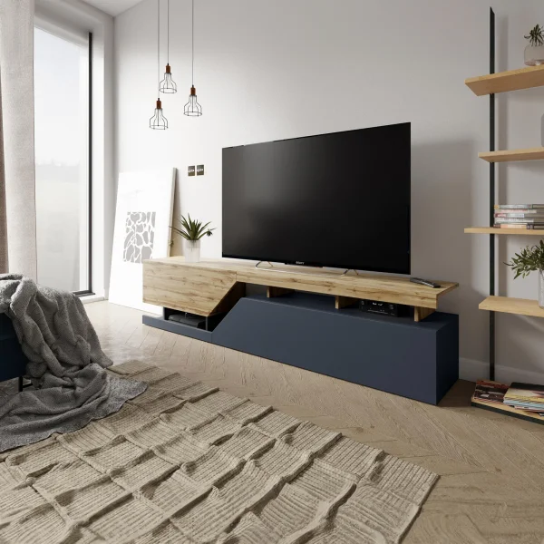 Mobile porta tv 200x47cm design moderno rovere antracite Modesta