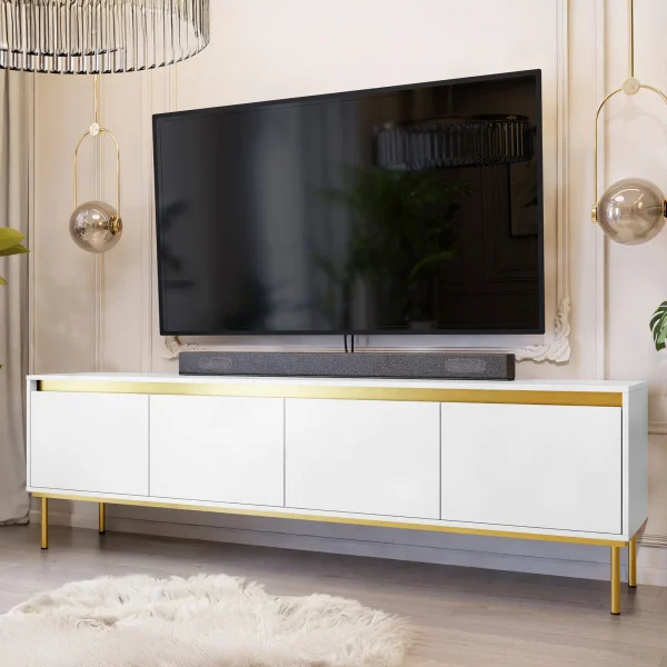 Mobile porta TV 200x60cm 4 ante bianco oro Praga