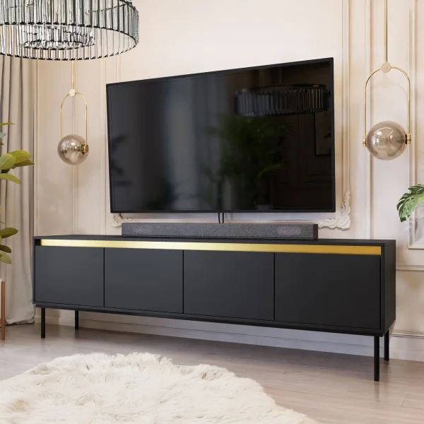 Mobile porta TV 200x60cm 4 ante nero oro Praga