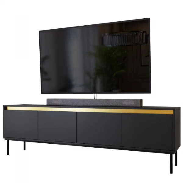 Mobile porta TV 200x60cm 4 ante nero oro Praga