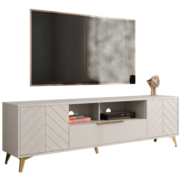 Mobile porta TV 204x60cm 2 ante 2 cassetti 2 vani a giorno beige con frontali serigrafati  Miriam