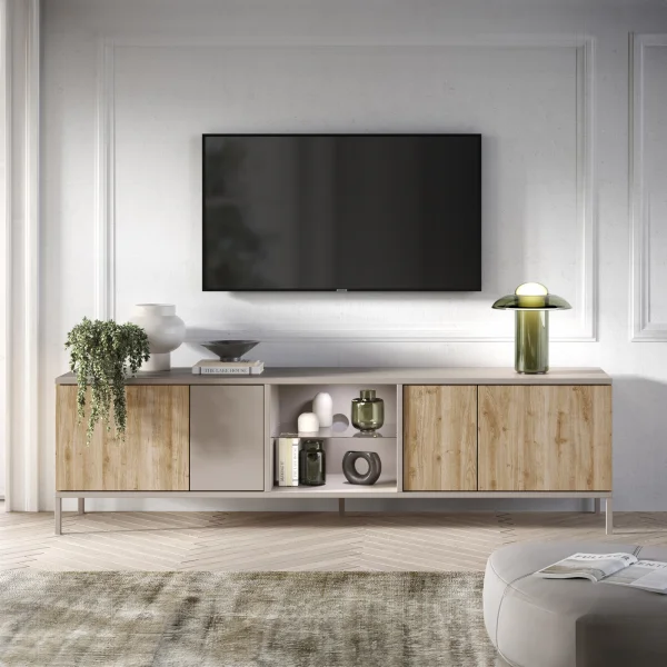 Mobile porta TV 210x59cm 4 ante 2 vani rovere chiaro beige Tony