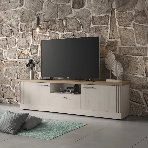 Mobile porta TV 211x58cm 2 ante 1 cassetto rovere bianco frassinato Armonia